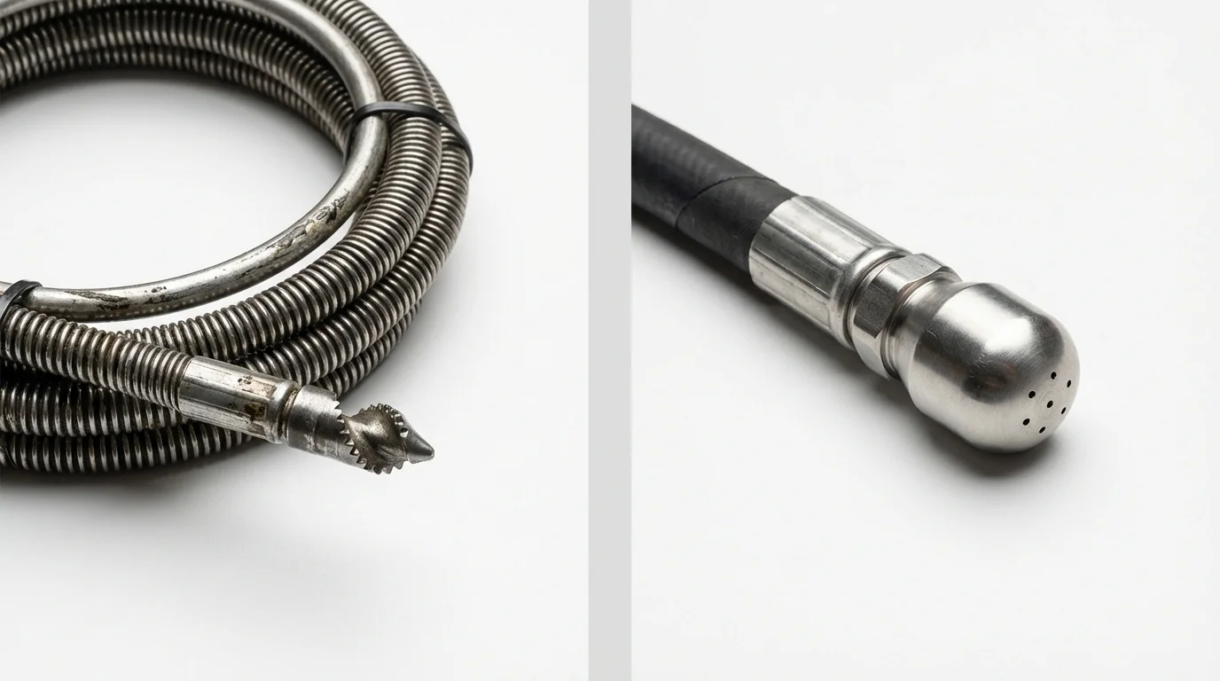 Drain snake cable and hydro jetting nozzle used for drain cleaning in Conway Springs, KS
